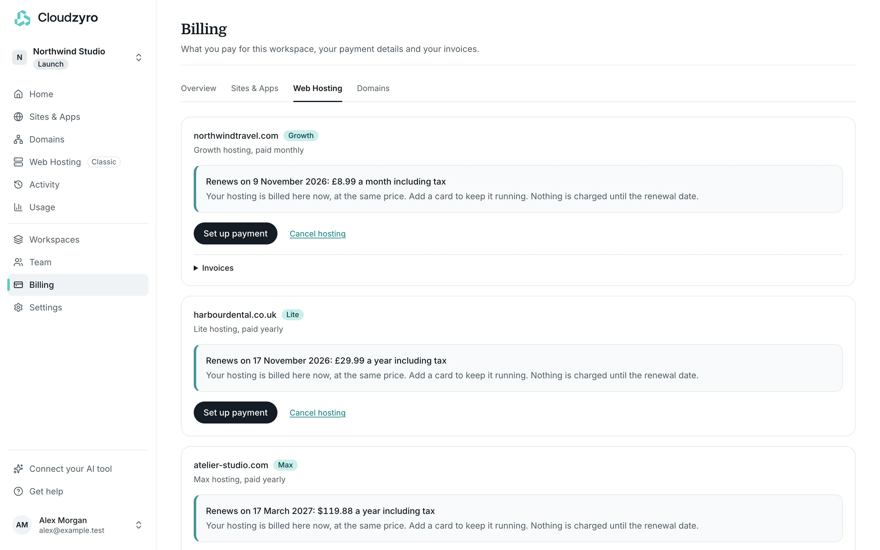 Billing, Web Hosting, where you set up payment for each hosting plan