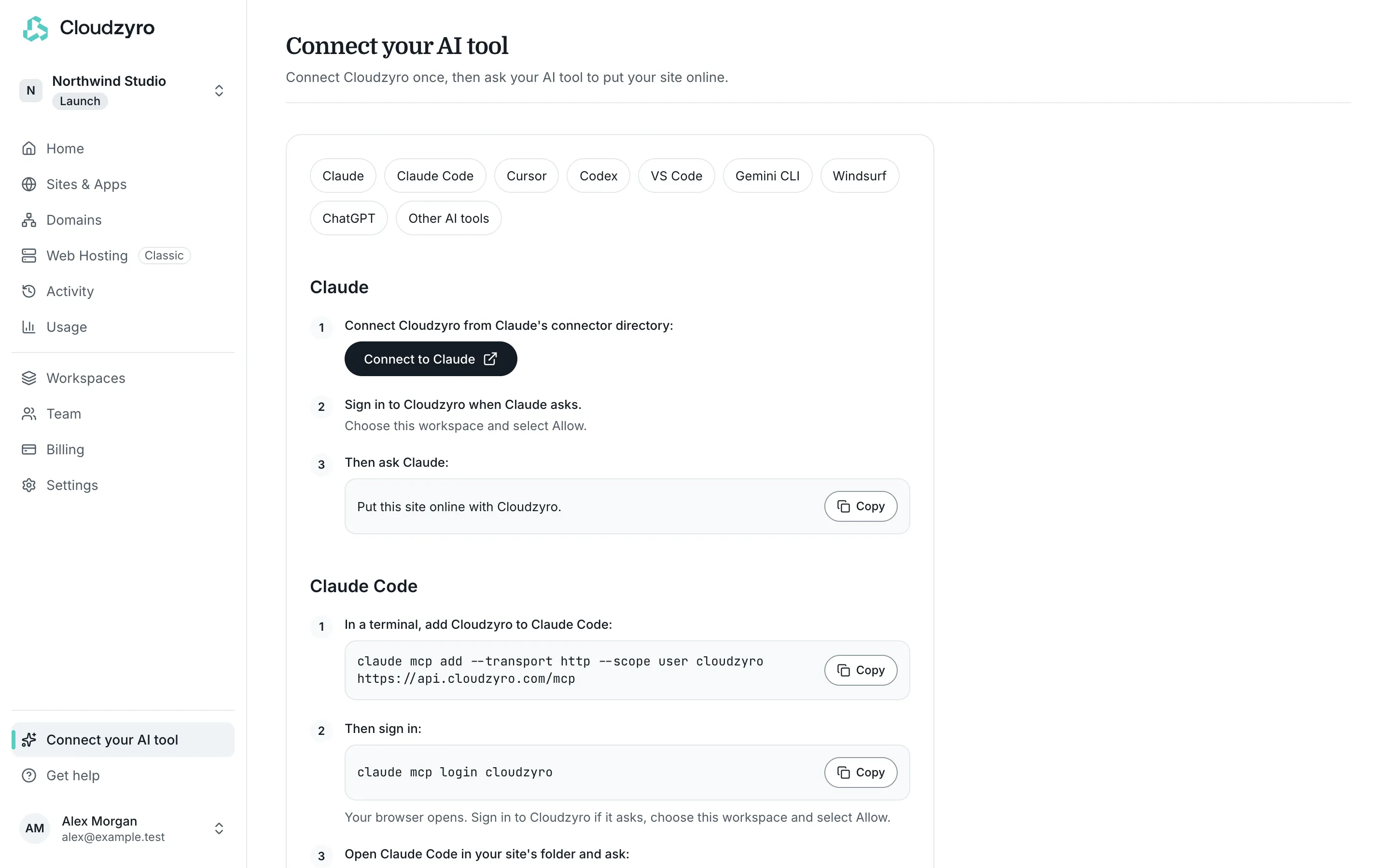 Connect your AI tool in the console